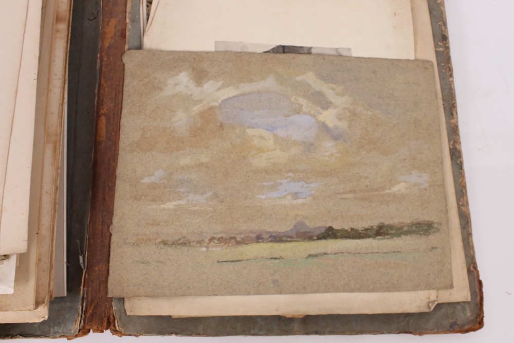 An interesting 19th Century folio containing small Norwich school oil on panel of a windmill; oil on - Image 54 of 80