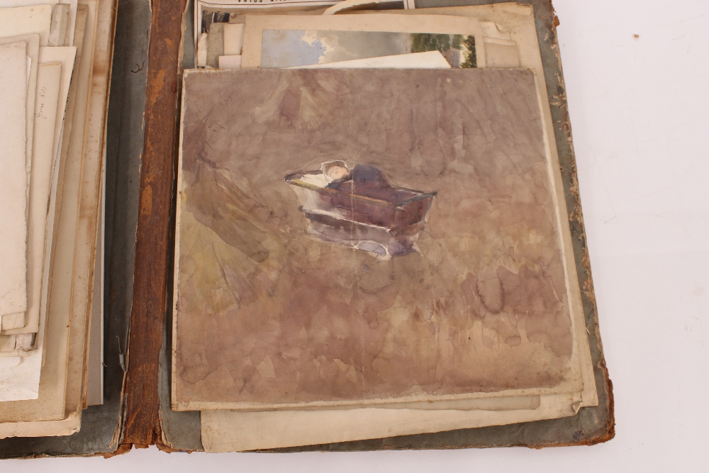 An interesting 19th Century folio containing small Norwich school oil on panel of a windmill; oil on - Image 44 of 80