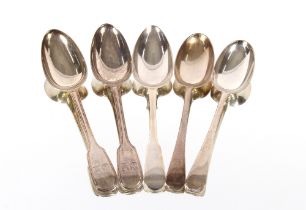 A pair of William IV silver "Fiddle" pattern table spoons; a George III silver "Fiddle" patter