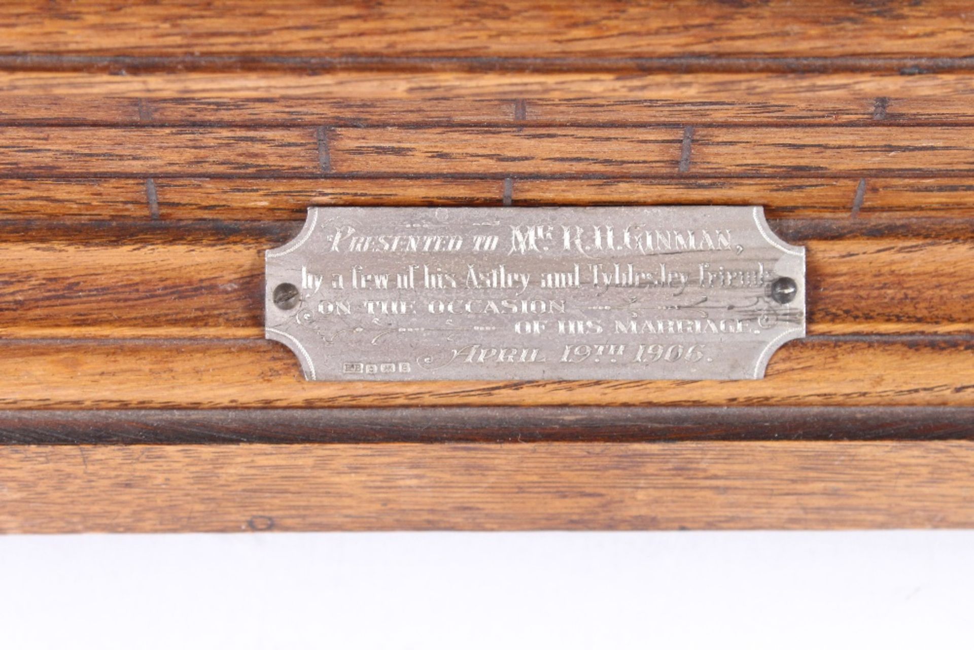 A late Victorian oak cased mantel clock, the case of architectural design enclosing a brass and - Image 2 of 4