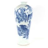 A large Chinese blue and white baluster floor vase, decorated scenic views and calligraphy, 92cm