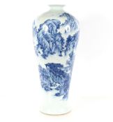 A large Chinese blue and white baluster floor vase, decorated scenic views and calligraphy, 92cm