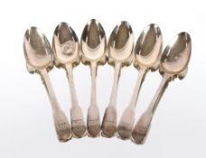 Six George III silver "Old English" pattern table spoons, bearing family crest, London 1814; 13oz