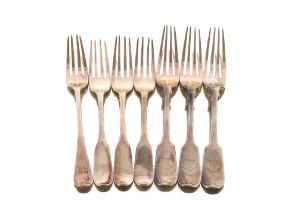 Six Scottish silver "Fiddle" pattern dessert forks, Edinburgh 1849 and 1843; and a Victorian "Old