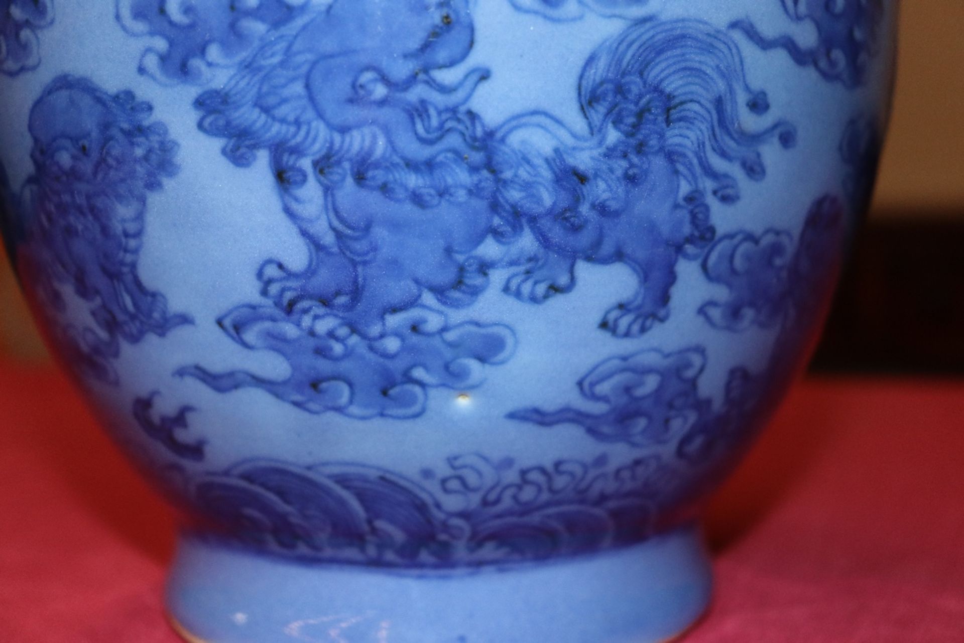 A 19th Century Chinese blue glazed baluster vase, decorated Dogs of Fo, flaming pearls and - Image 10 of 20