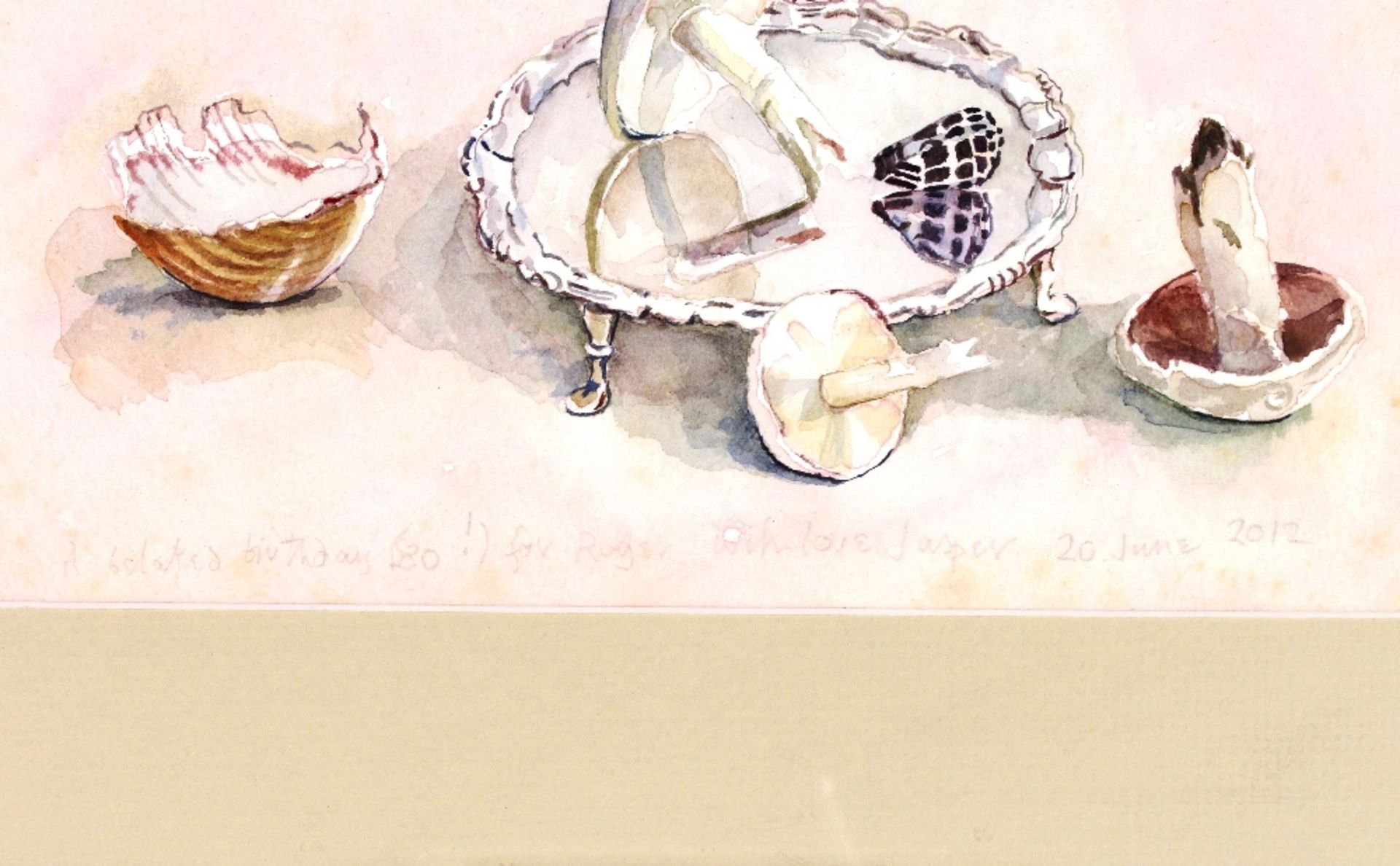 Jean Rose (modern British), study of mushrooms scattered around a silver salver, watercolour with - Image 3 of 4