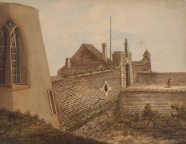 An interesting 19th Century folio containing small Norwich school oil on panel of a windmill; oil on