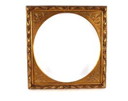 A carved gilt wood picture frame of large proportions, with oval insert, 77cm x 73cm overall