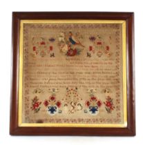 A large 19th Century Welsh family history sampler, worked by Margaret Davies, the 15th Year of Her