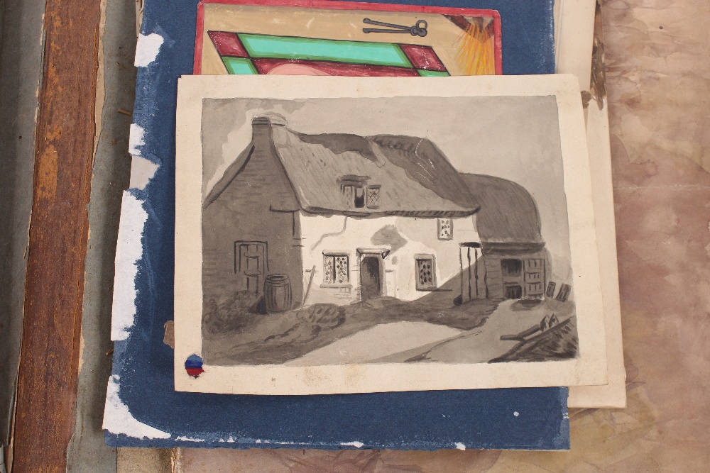 An interesting 19th Century folio containing small Norwich school oil on panel of a windmill; oil on - Image 37 of 80