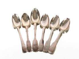 Six various George IV and later silver teaspoons, all bearing various family crests, 4oz