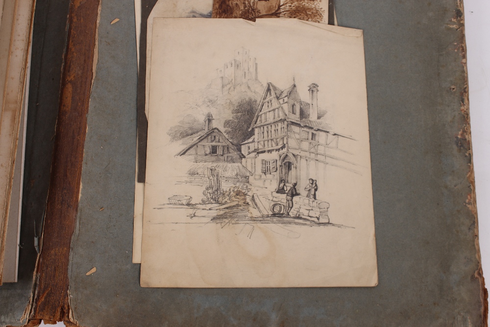 An interesting 19th Century folio containing small Norwich school oil on panel of a windmill; oil on - Image 76 of 80