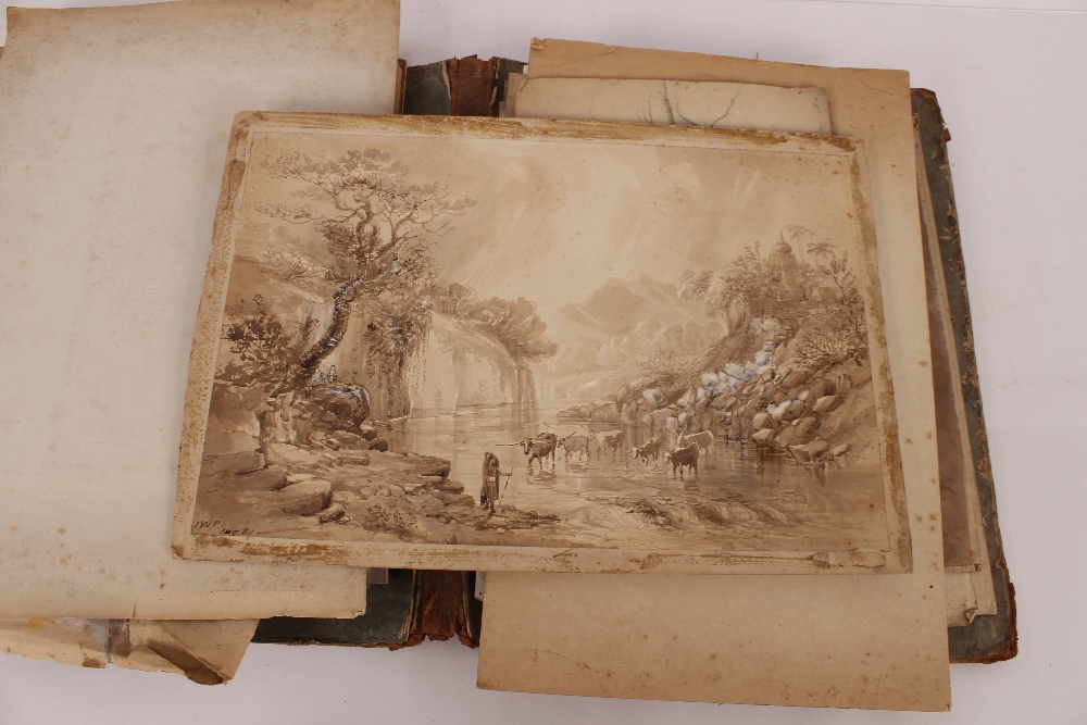 An interesting 19th Century folio containing small Norwich school oil on panel of a windmill; oil on - Image 23 of 80