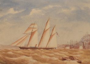 19th Century school, study of a sailing barge and steamer in heavy seas off the South Coast,