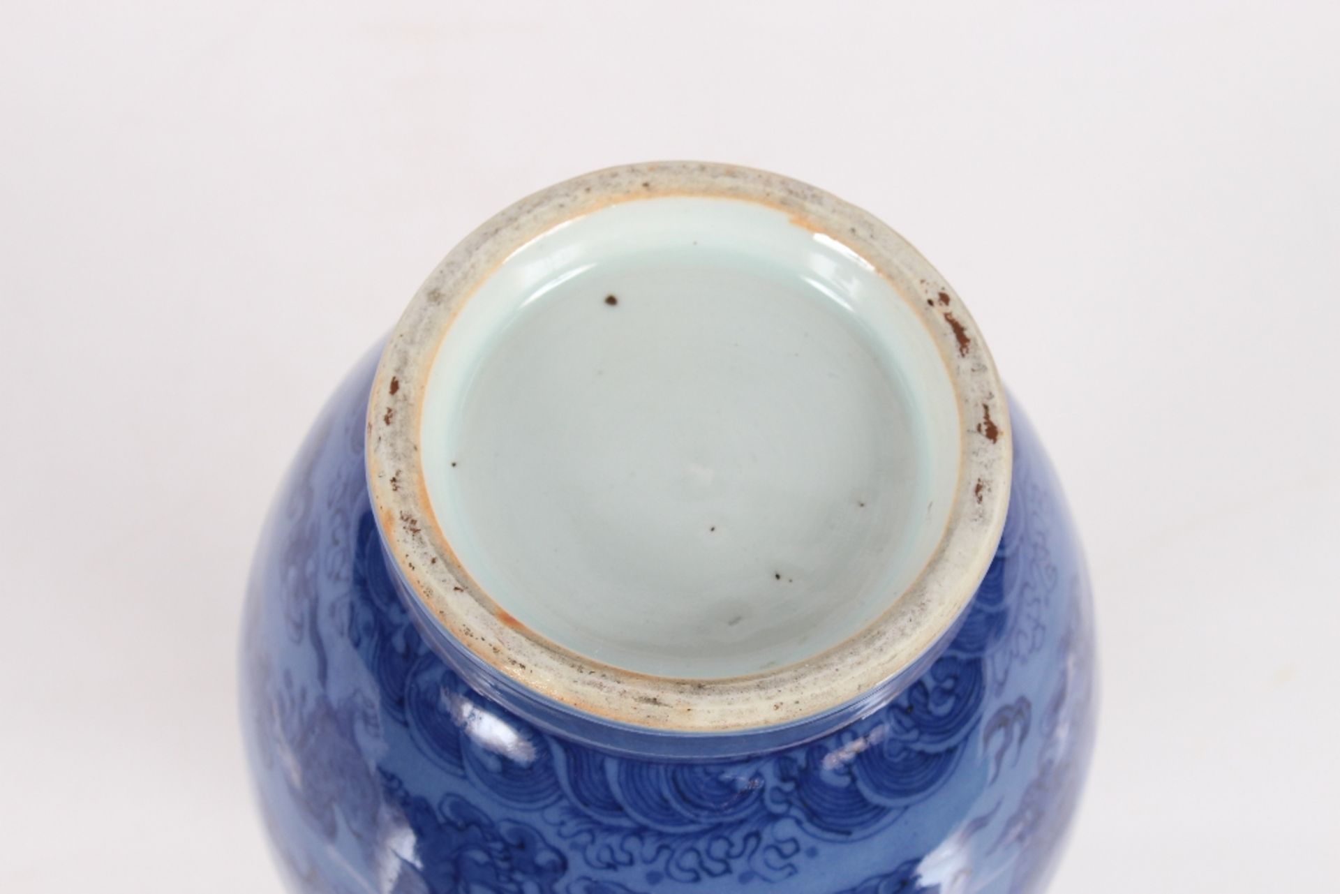 A 19th Century Chinese blue glazed baluster vase, decorated Dogs of Fo, flaming pearls and - Image 2 of 20