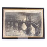 E.L. Van Sommeren, "Pont Des Chats" image of Battersea Bridge, charcoal drawing, 27cm x 38cm