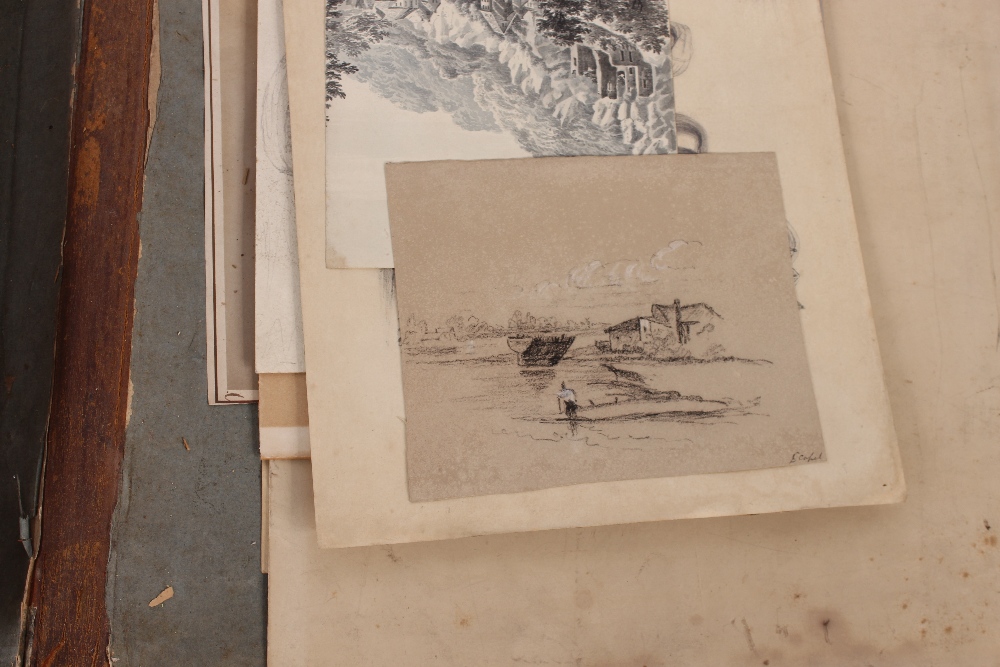 An interesting 19th Century folio containing small Norwich school oil on panel of a windmill; oil on - Image 64 of 80