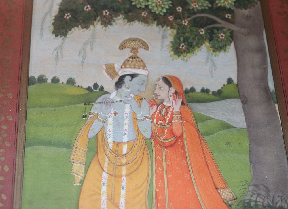 Two finely painted Indian miniatures, by B.L. Raseoot, one depicting two lovers in a landscape the - Image 7 of 16