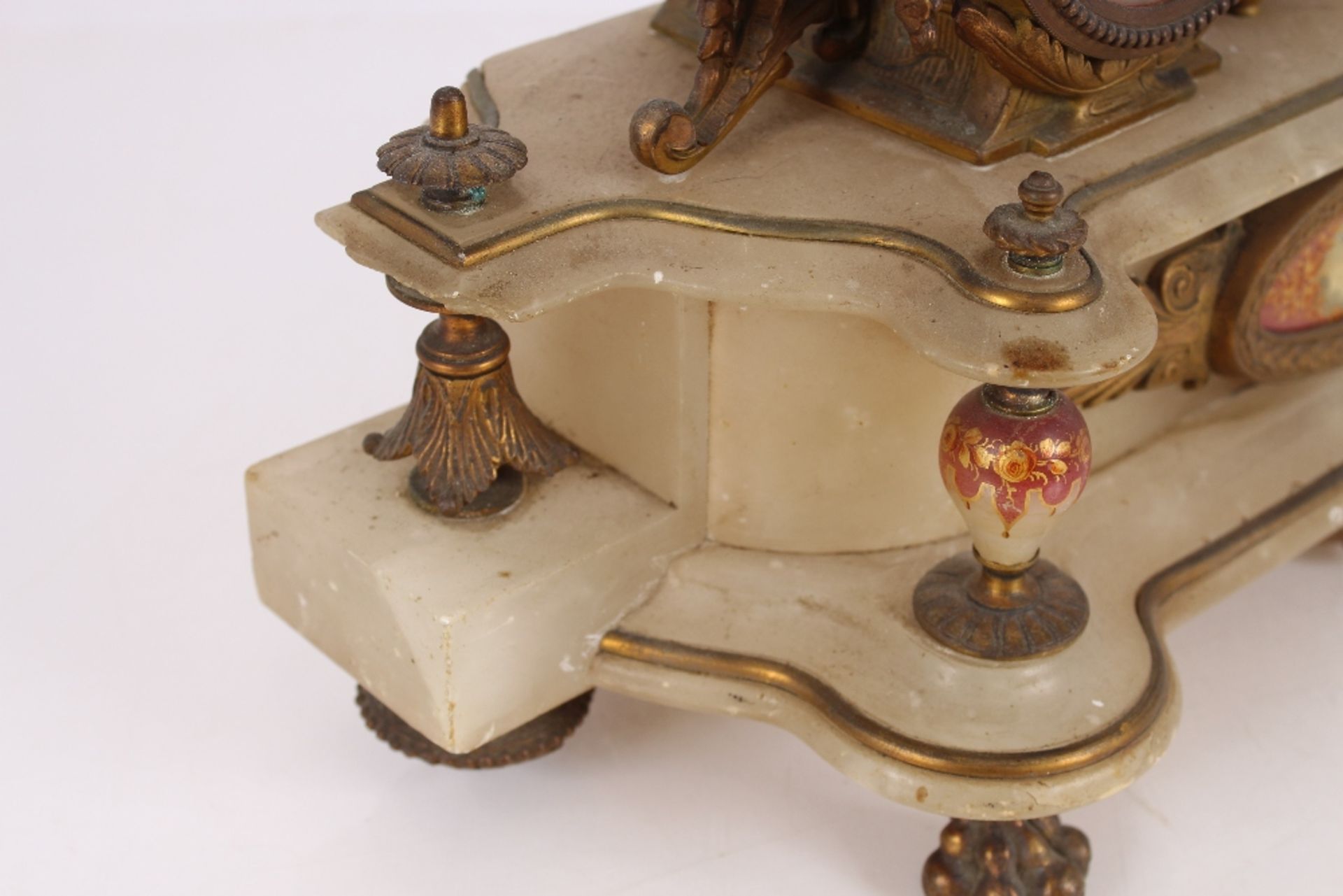 A 19th Century marble and gilt metal mantel clock, the drum shaped dial and movement surmounted by a - Image 10 of 14