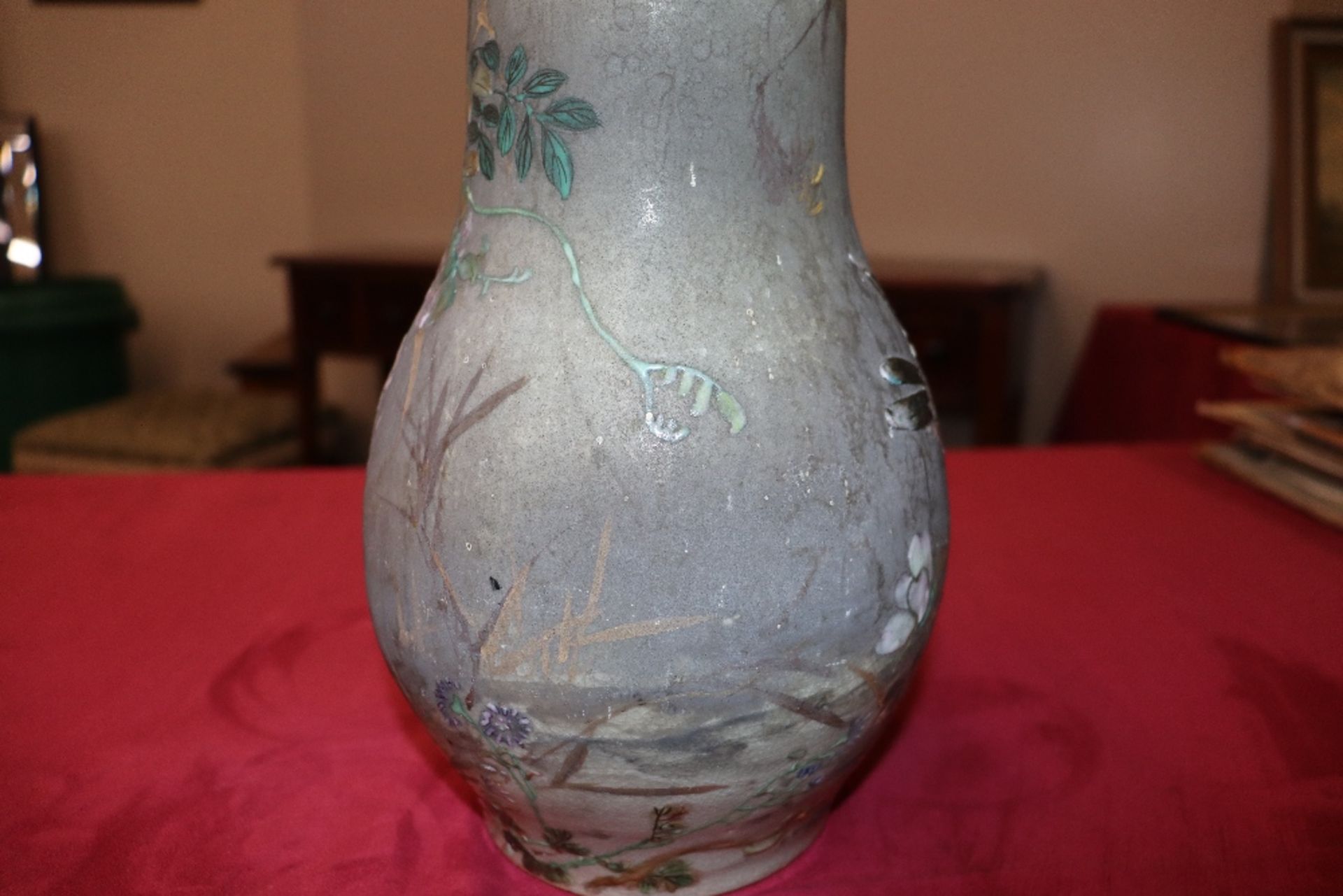 A Japanese pottery vase, decorated birds and foliage, 31cm high - Image 10 of 18