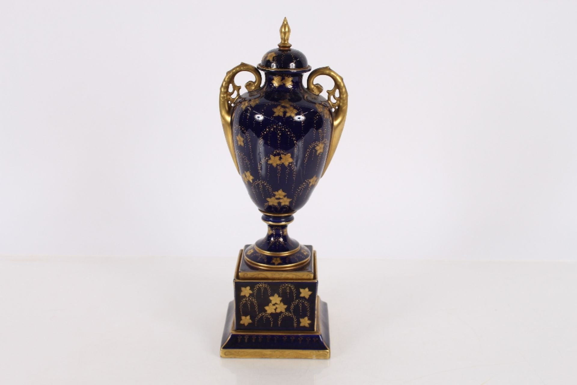 A late 19th Century Vienna porcelain vase on plinth, decorated with an oval panel of maidens and - Image 4 of 8