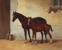 Niss, study of hunter and foal, 40cm x 50cm, signed oil on board, dated '85, 40cm x 50cm