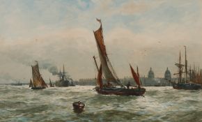 Robert Malcolm Lloyd 1859-19076, a fine watercolour of shipping on the Thames at Greenwich, with