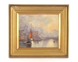 W.S. Pierpoint, Lowestoft Harbour scene, signed oil on board, 24.5cm x 29.5cm