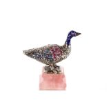 A late 19th Century Austro-Hungarian silver and enamel model of a goose, the wings encrusted with