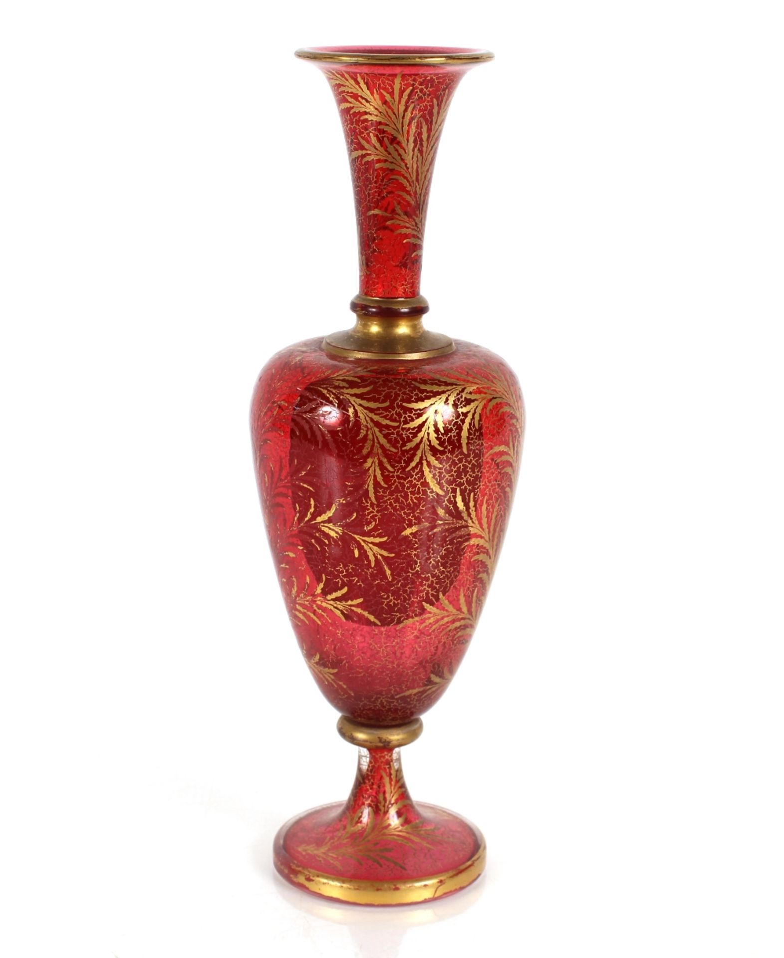 A 19th Century ruby overlaid glass baluster vase, decorated with a portrait panel of a young maiden, - Image 3 of 3