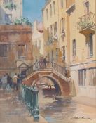 George Busby, "Pont Del Carmini, Venice" signed watercolour 18cm x 14cm