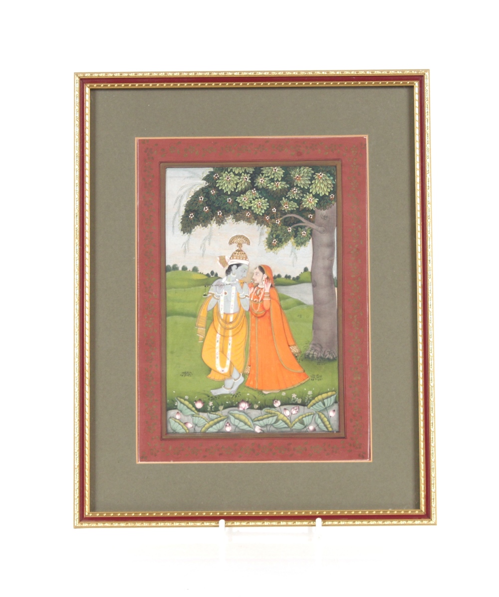 Two finely painted Indian miniatures, by B.L. Raseoot, one depicting two lovers in a landscape the - Image 2 of 16