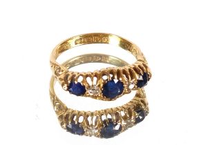 A 18ct gold sapphire and diamond five stone ring, size L, total weight approx. 3.8gms