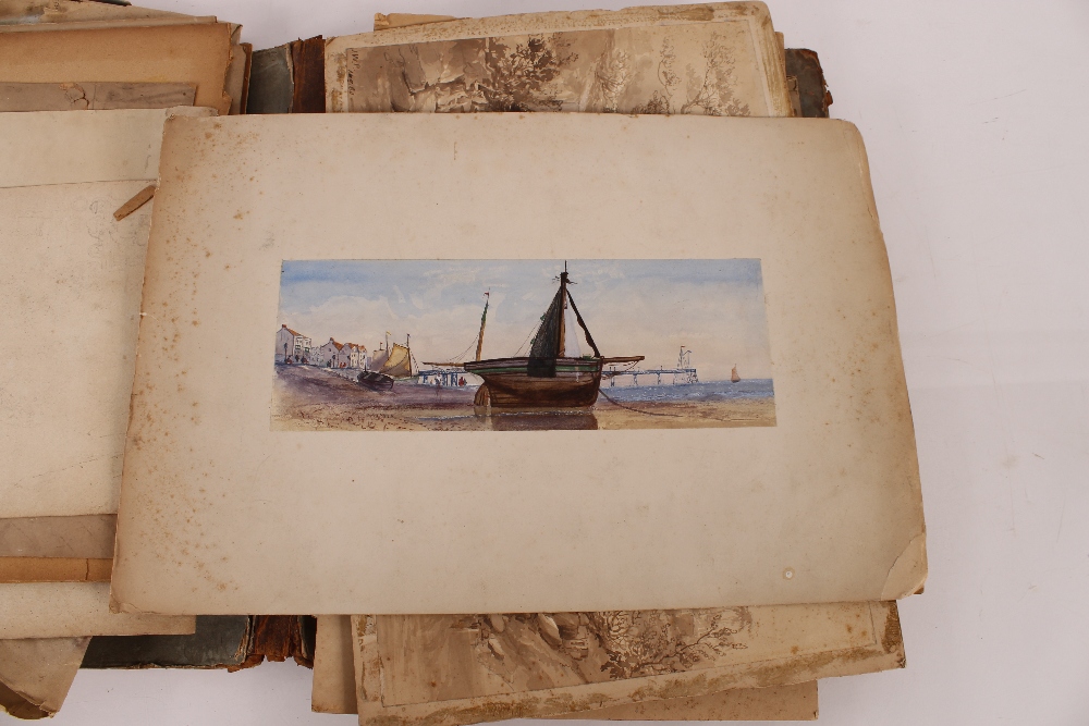 An interesting 19th Century folio containing small Norwich school oil on panel of a windmill; oil on - Image 22 of 80
