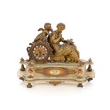 A 19th Century marble and gilt metal mantel clock, the drum shaped dial and movement surmounted by a