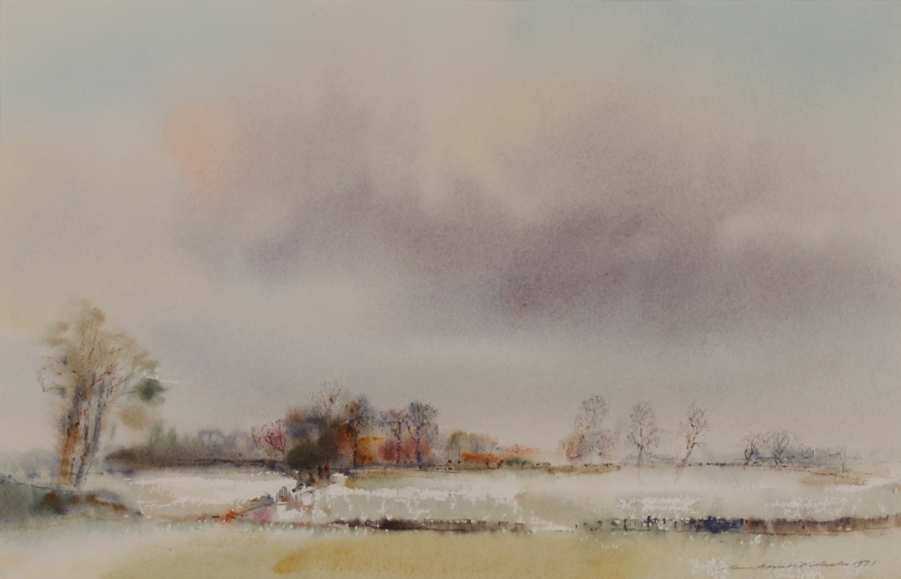 Ian Armour-Chelu,"A Light Snowfall", pencil signed watercolour dated 1971, 24.5cm x 37.5cm