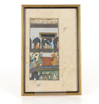 A fine pair of 19th Century Indian miniatures, one depicting figures at court; and another of a