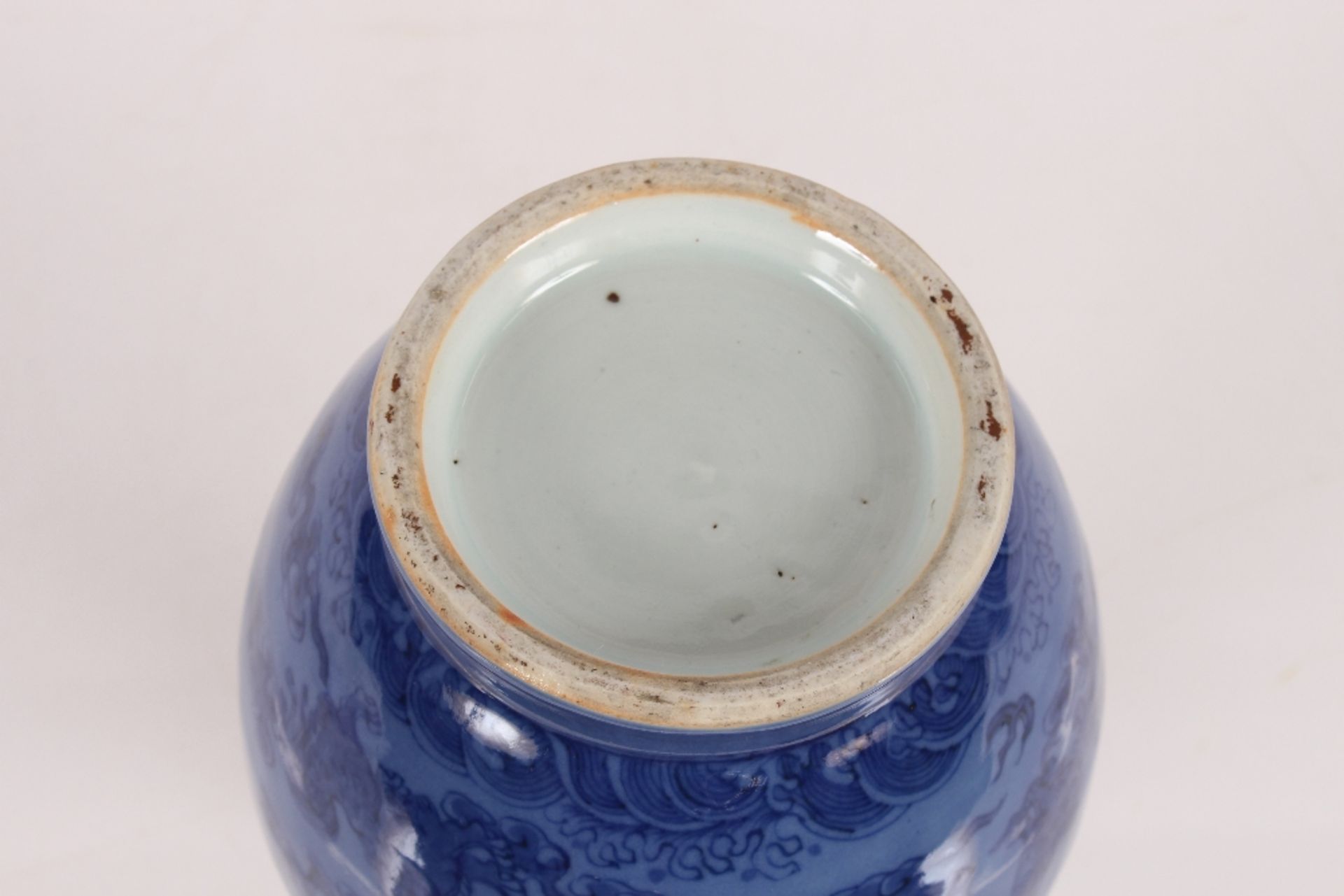 A 19th Century Chinese blue glazed baluster vase, decorated Dogs of Fo, flaming pearls and - Image 3 of 20