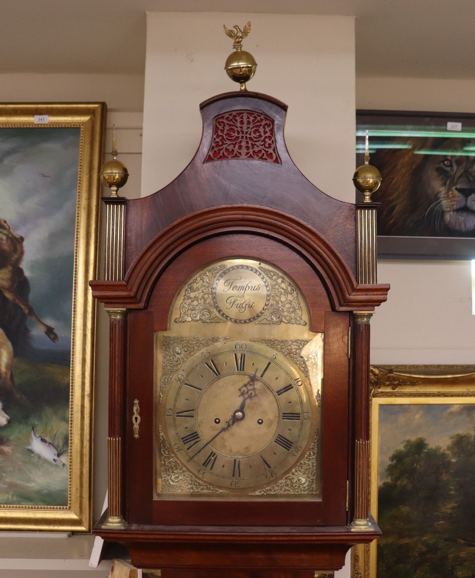 An impressive mahogany and brass mounted long case clock, having arched hood surmounted by - Image 6 of 6