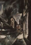 20th Century French school, street scene in a storm, unsigned pastel, 74cm x 53cm