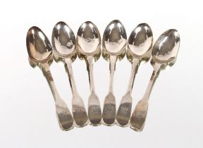 A set of six "Fiddle" pattern teaspoons, monogrammed, probably "Newcastle"