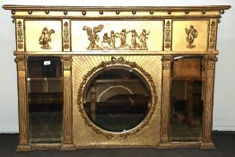 A 19th Century gilt framed over mantel mirror having classical frieze above three bevelled mirror