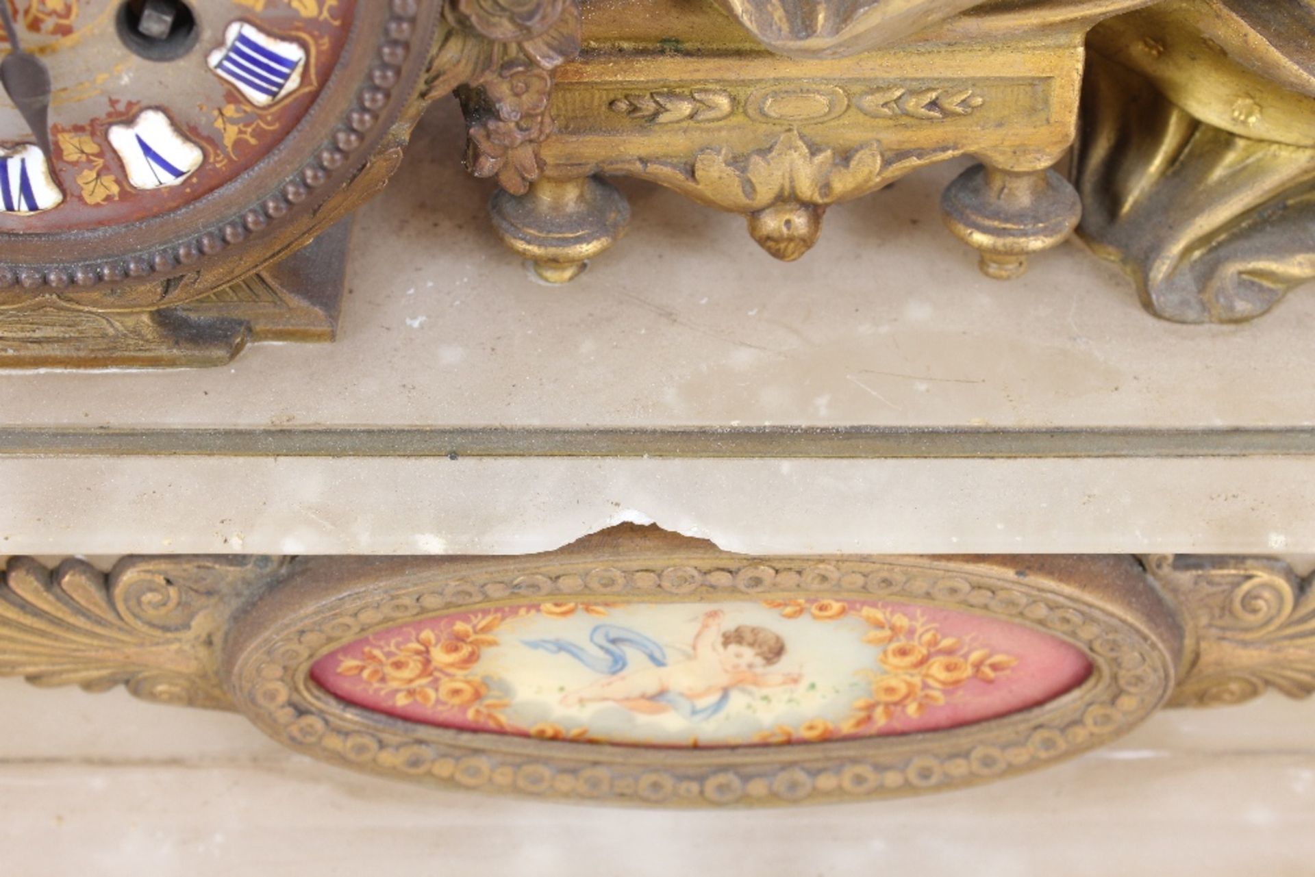 A 19th Century marble and gilt metal mantel clock, the drum shaped dial and movement surmounted by a - Image 3 of 14