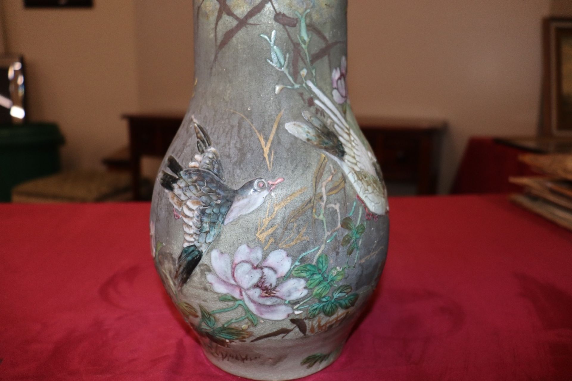 A Japanese pottery vase, decorated birds and foliage, 31cm high - Image 11 of 18
