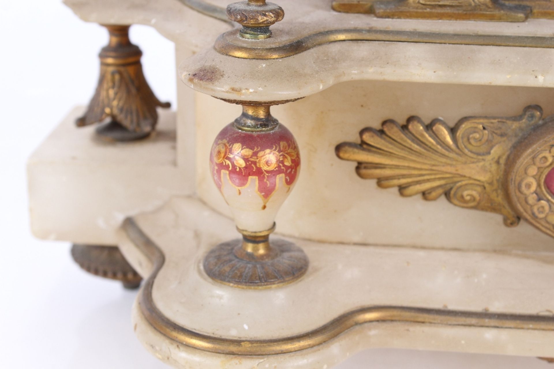 A 19th Century marble and gilt metal mantel clock, the drum shaped dial and movement surmounted by a - Image 7 of 14