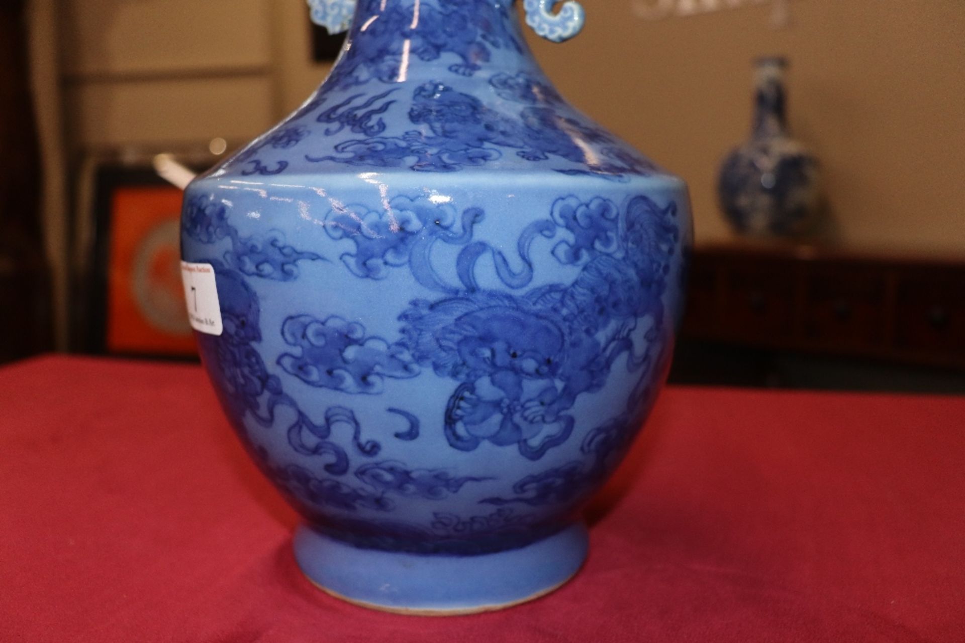 A 19th Century Chinese blue glazed baluster vase, decorated Dogs of Fo, flaming pearls and - Image 12 of 20
