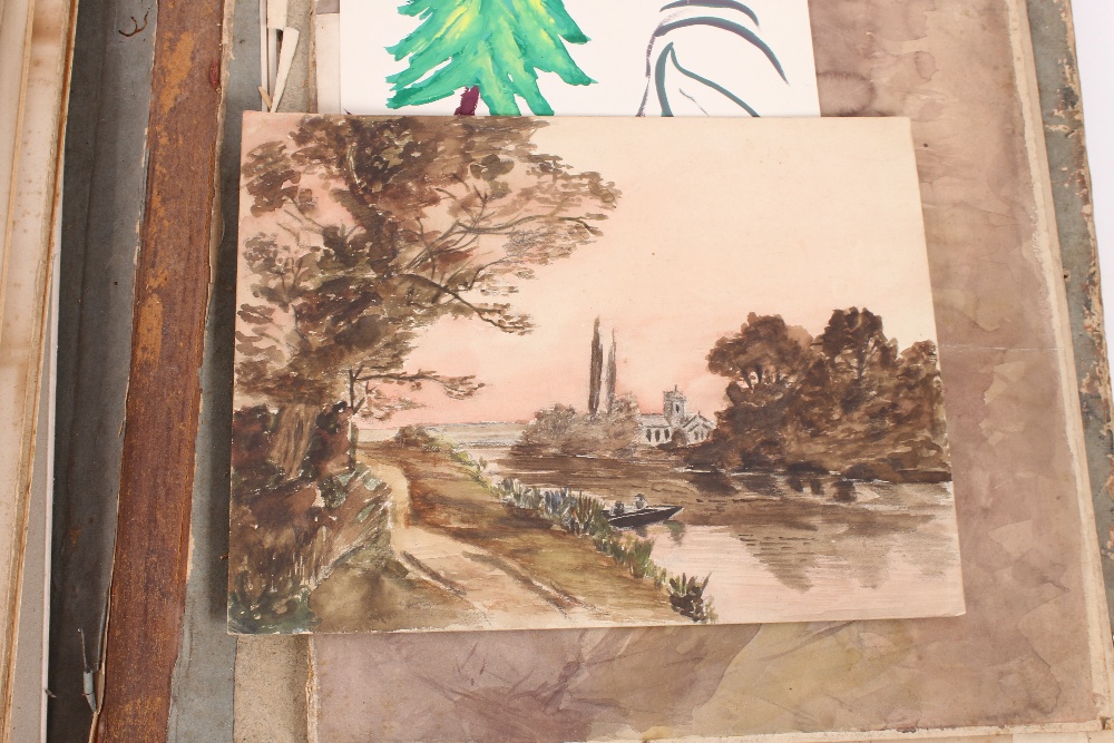 An interesting 19th Century folio containing small Norwich school oil on panel of a windmill; oil on - Image 41 of 80