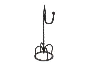 An Irish wrought iron "crown" base rush light holder, 41cm high overall