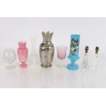 A collection of various 19th Century and later opaque glass vases and goblets; and a pair of 20th