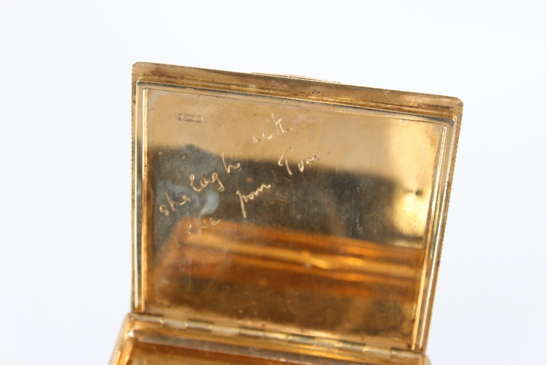 A 9ct gold Asprey cigarette case, 1960's,  with engine turned decoration, the clasp with ruby - Image 2 of 4